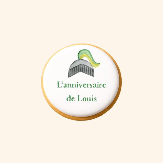 Biscuit imprimé anniversaire - Casque chevalier